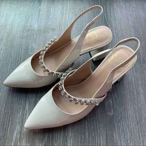Ivory sling back block heel bridal shoes